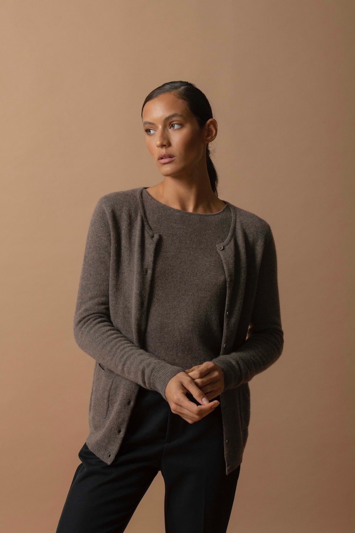 Cardigan Col Rond Amy - Taupe Chiné