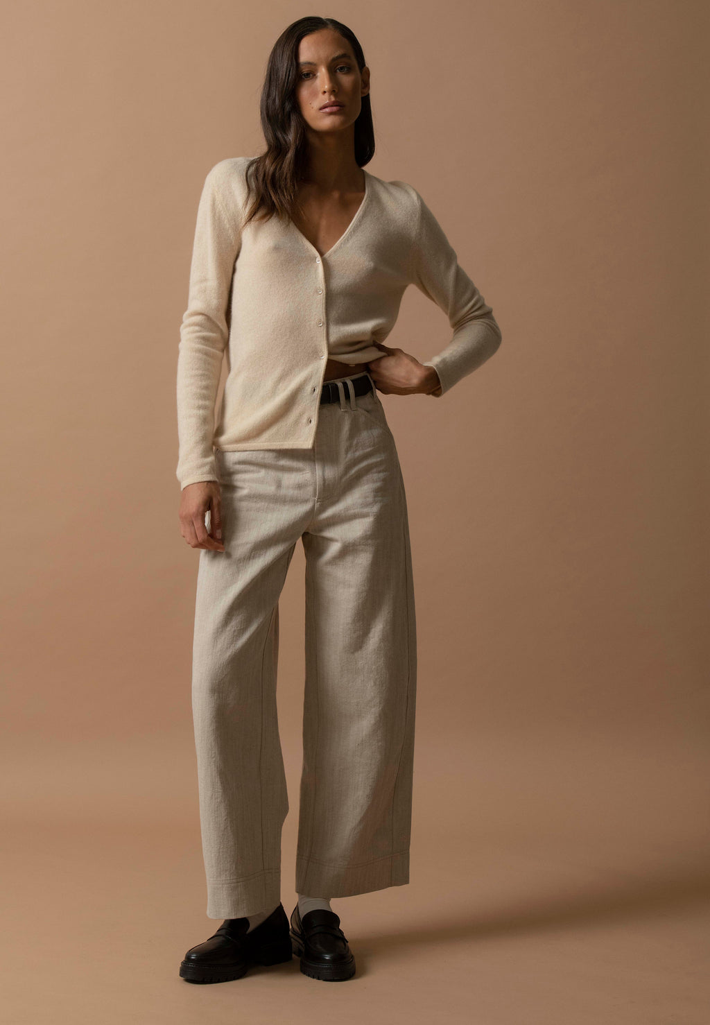 Cardigan Col V - Paige - Sable