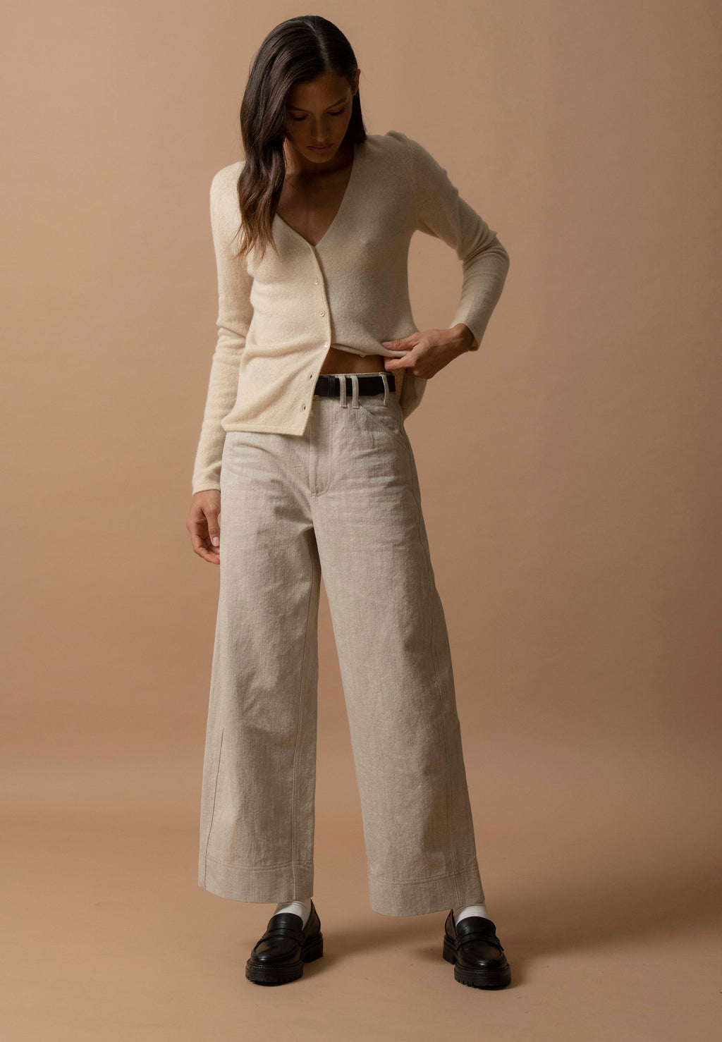 Cardigan Col V - Paige - Sable