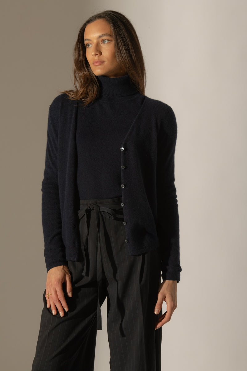 Paige V-Neck Cardigan - 100% 2-Ply Cashmere - Navy - Women