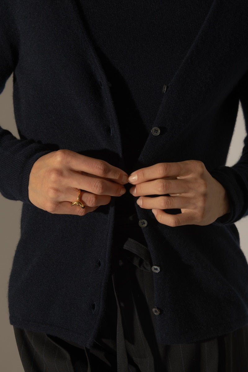 Paige V-Neck Cardigan - 100% 2-Ply Cashmere - Navy - Women