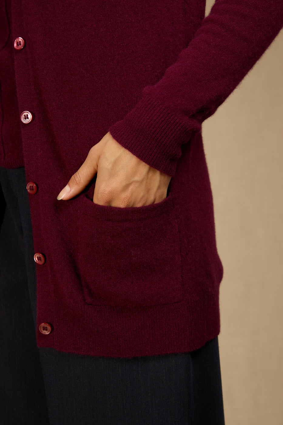Cardigan Col V Pearl - Bordeaux