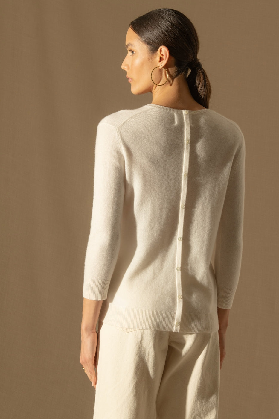 Round Neck Sweater with Button Back - Vanessa - Ivory