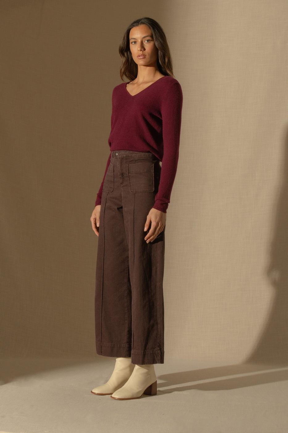 Pull Col Rond Boutonné Dos Vanessa - Bordeaux