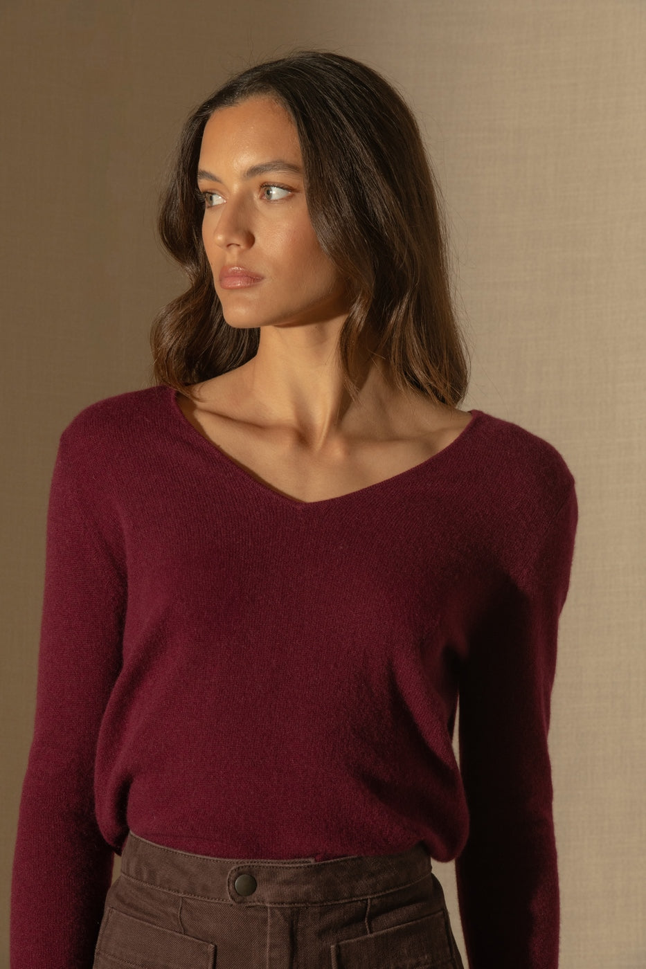 Pull Col Rond Boutonné Dos Vanessa - Bordeaux