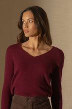 Pull Col Rond Boutonné Dos Vanessa - Bordeaux