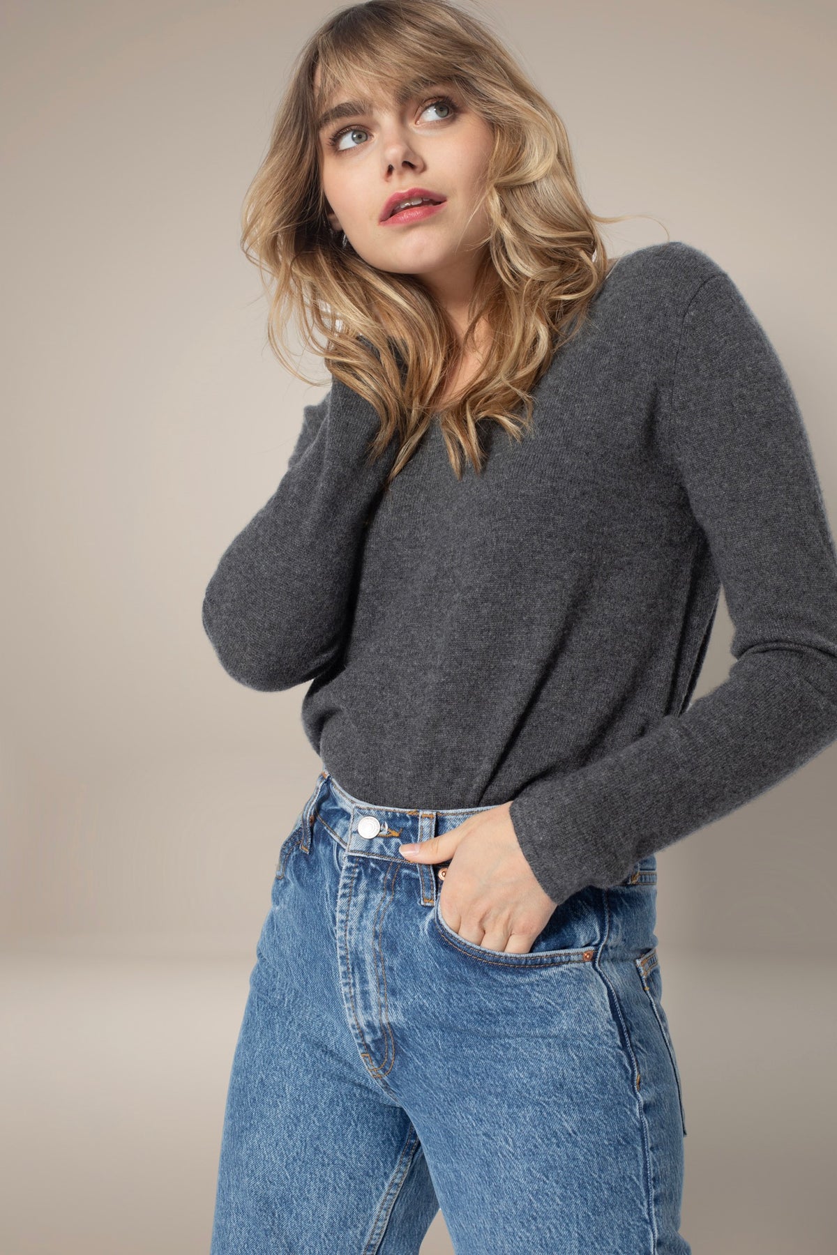 Sweter z okrągłym dekoltem Lindsay – Melanżowy antracyt