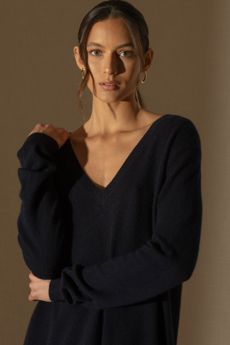 Pull Col V Devant Et Dos - Lova - Navy