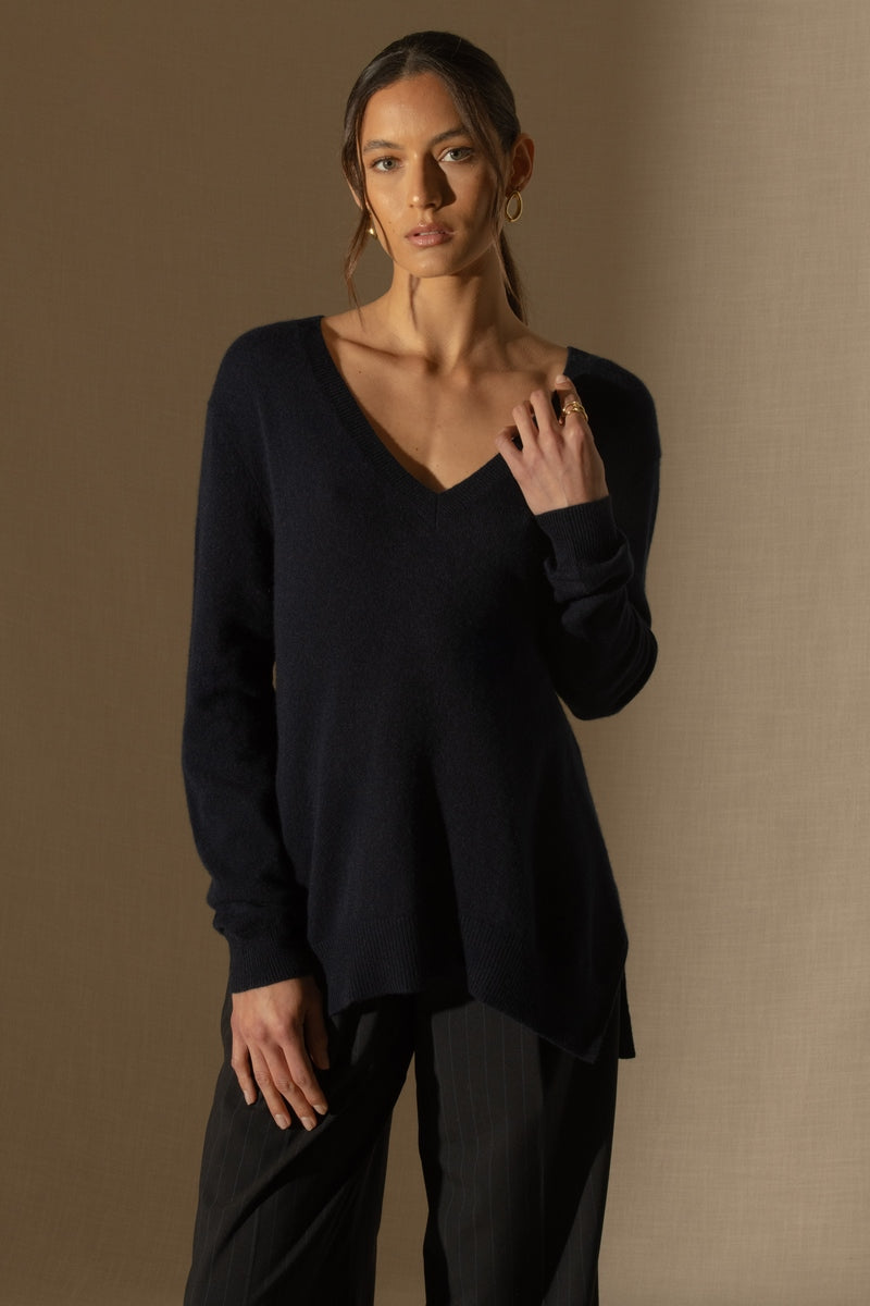 Pull Col V Devant Et Dos - Lova - Navy