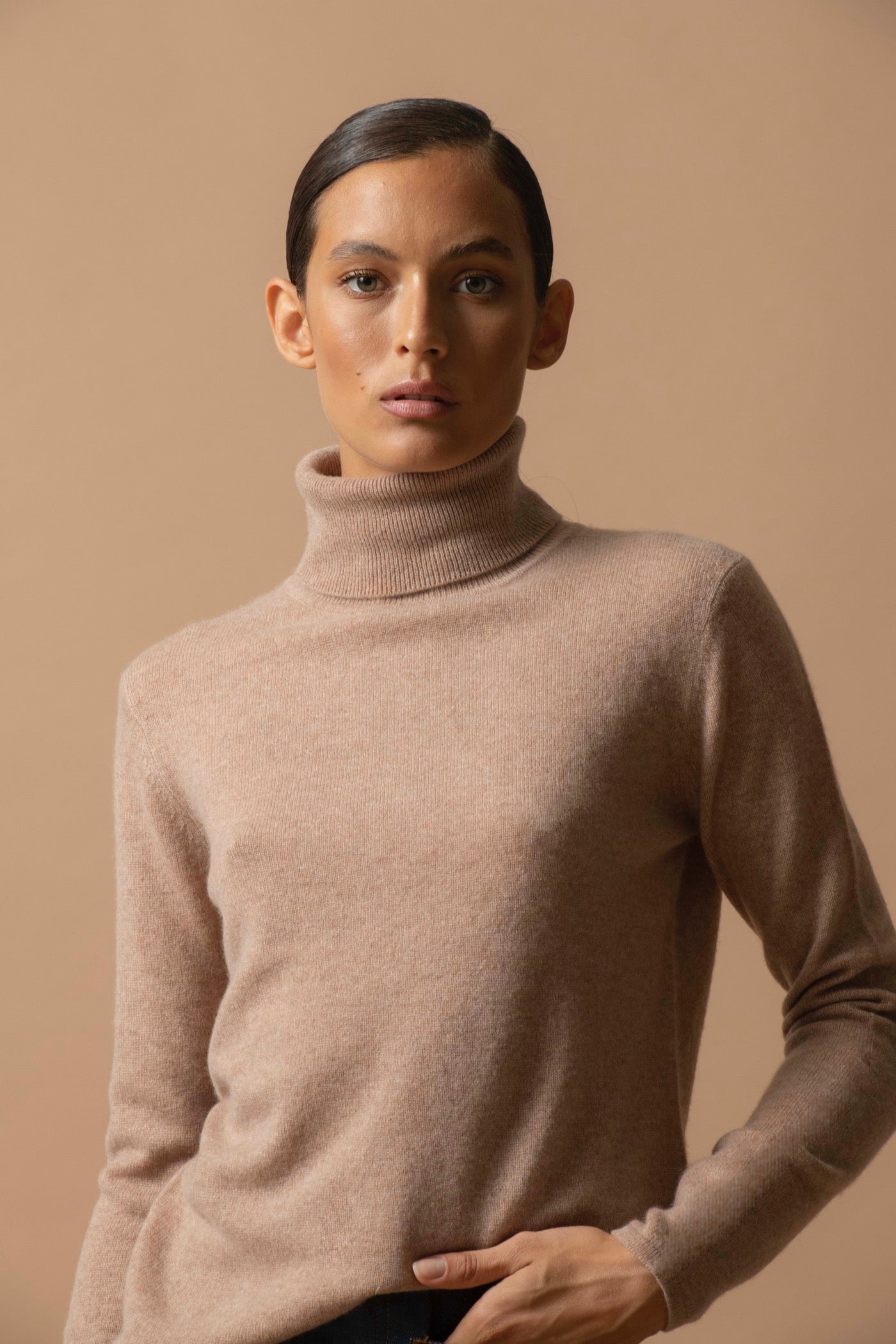 Pull Col Roulé - Ashley - Camel Chiné