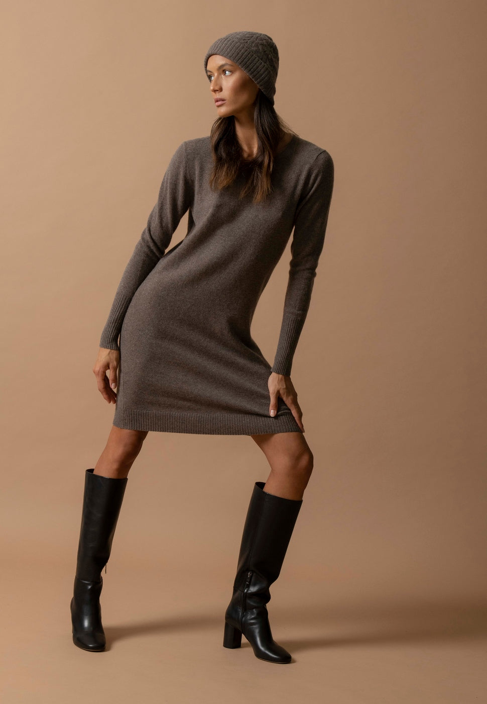Robe Col Rond Molli - Taupe Chiné