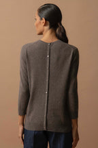 Pull Col Rond Boutonné Dos - Vanessa - Taupe Chiné