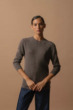 Pull Col Rond Boutonné Dos - Vanessa - Taupe Chiné