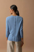 Pull Col Rond Boutonné Dos - Vanessa - Sky