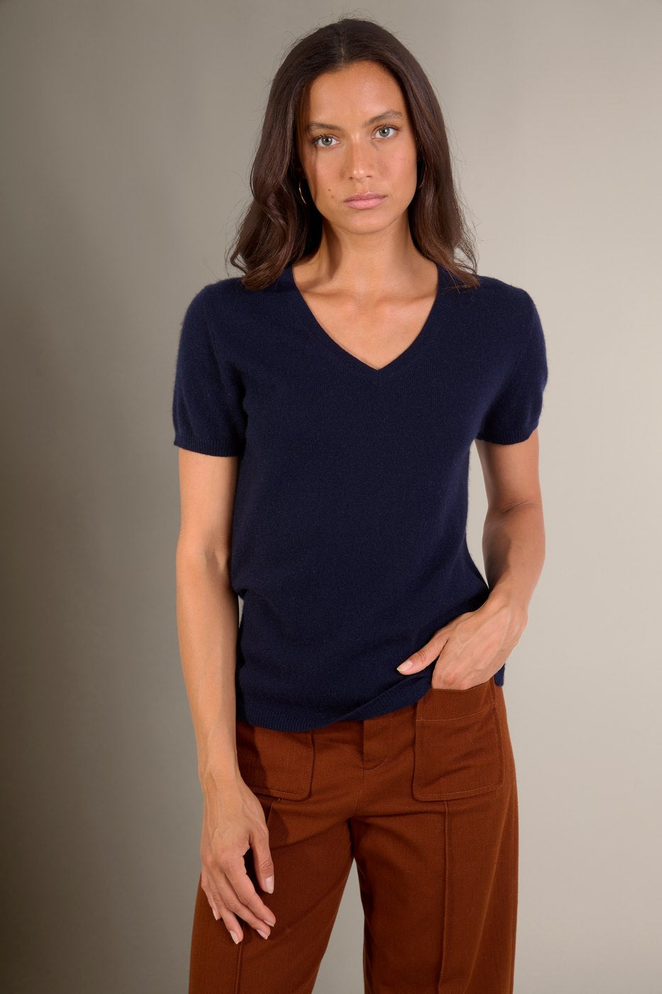 T-Shirt Col V Efimia - Marine