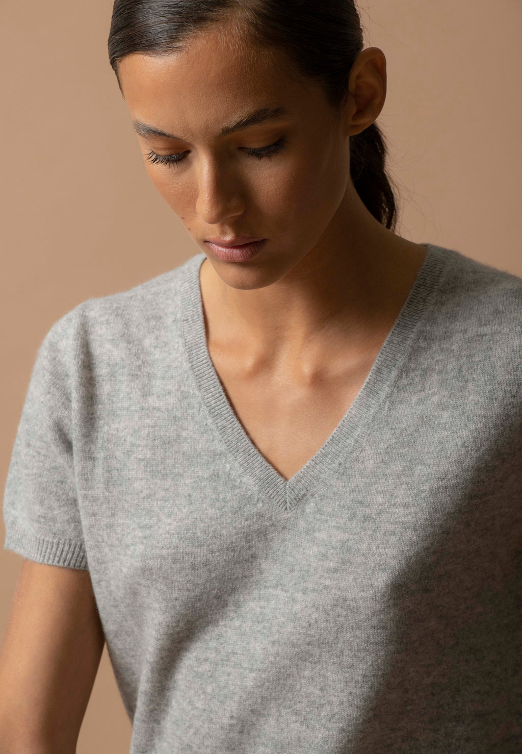 T-Shirt Col V - Efimia - Nuage Chiné