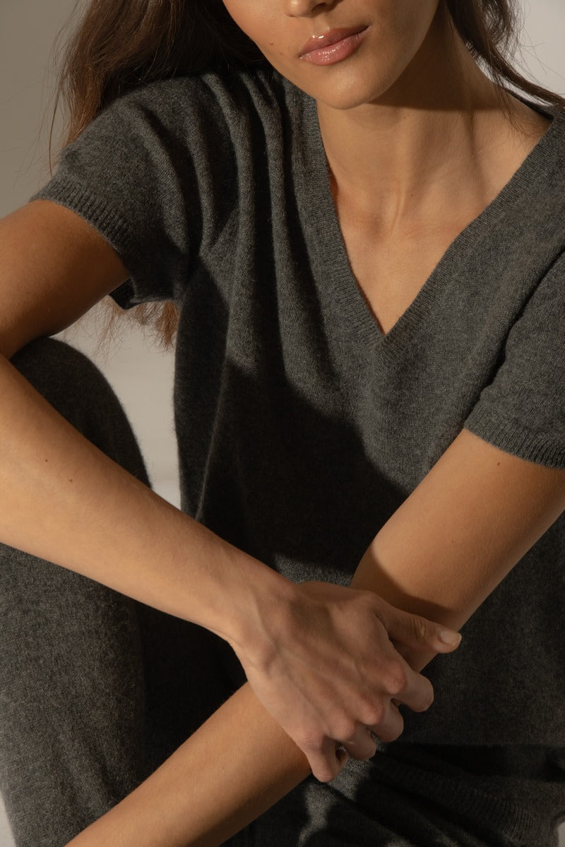 V-Neck T-Shirt - Efimia - Anthracite Heather