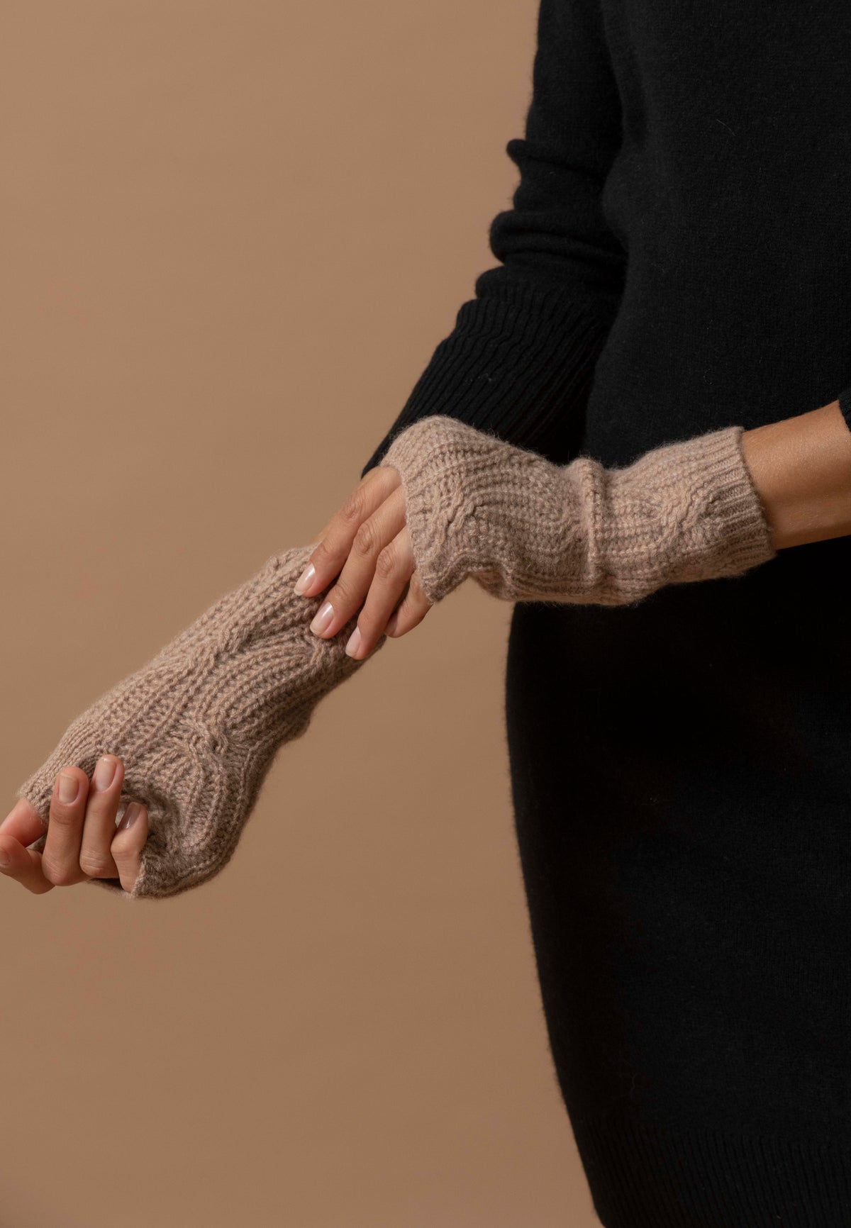 Guanti Senza Dita 6 Fili Jelo - Cammello Melange