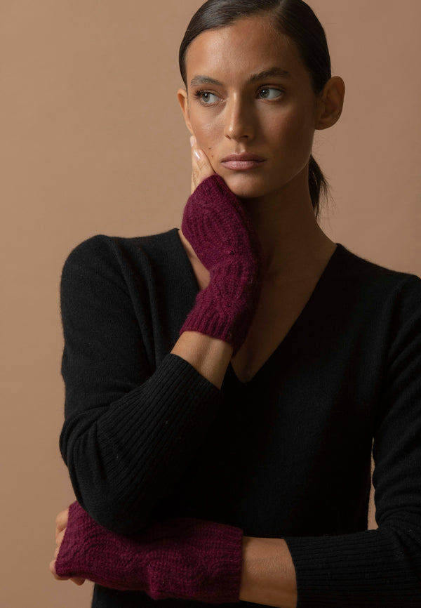 6-Ply Fingerless Gloves - Jelo - Bordeaux