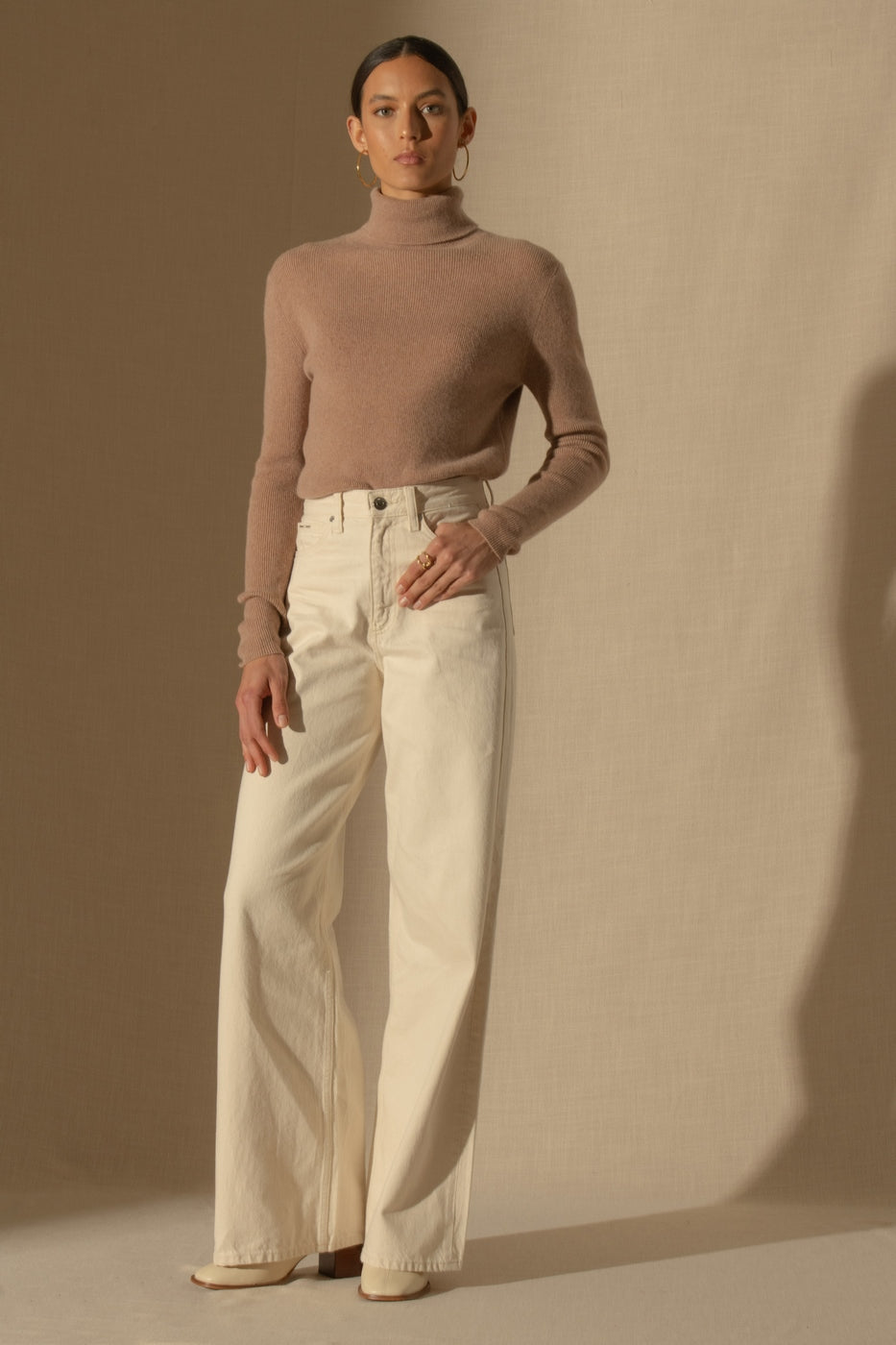Rollkragenpullover Elly - Camel Meliert