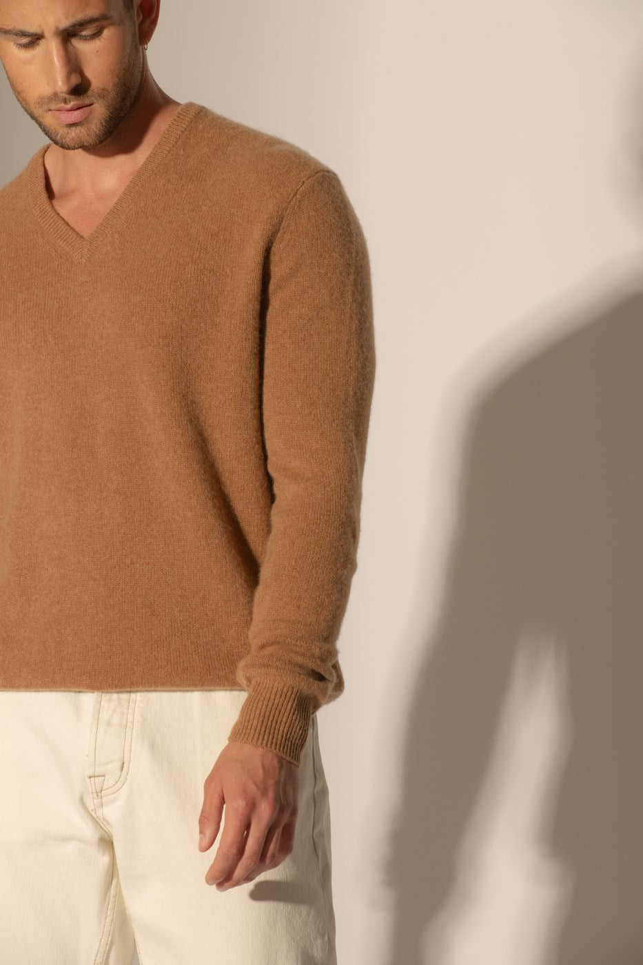 Pull Col V 4 Fils - Enzo - Noisette