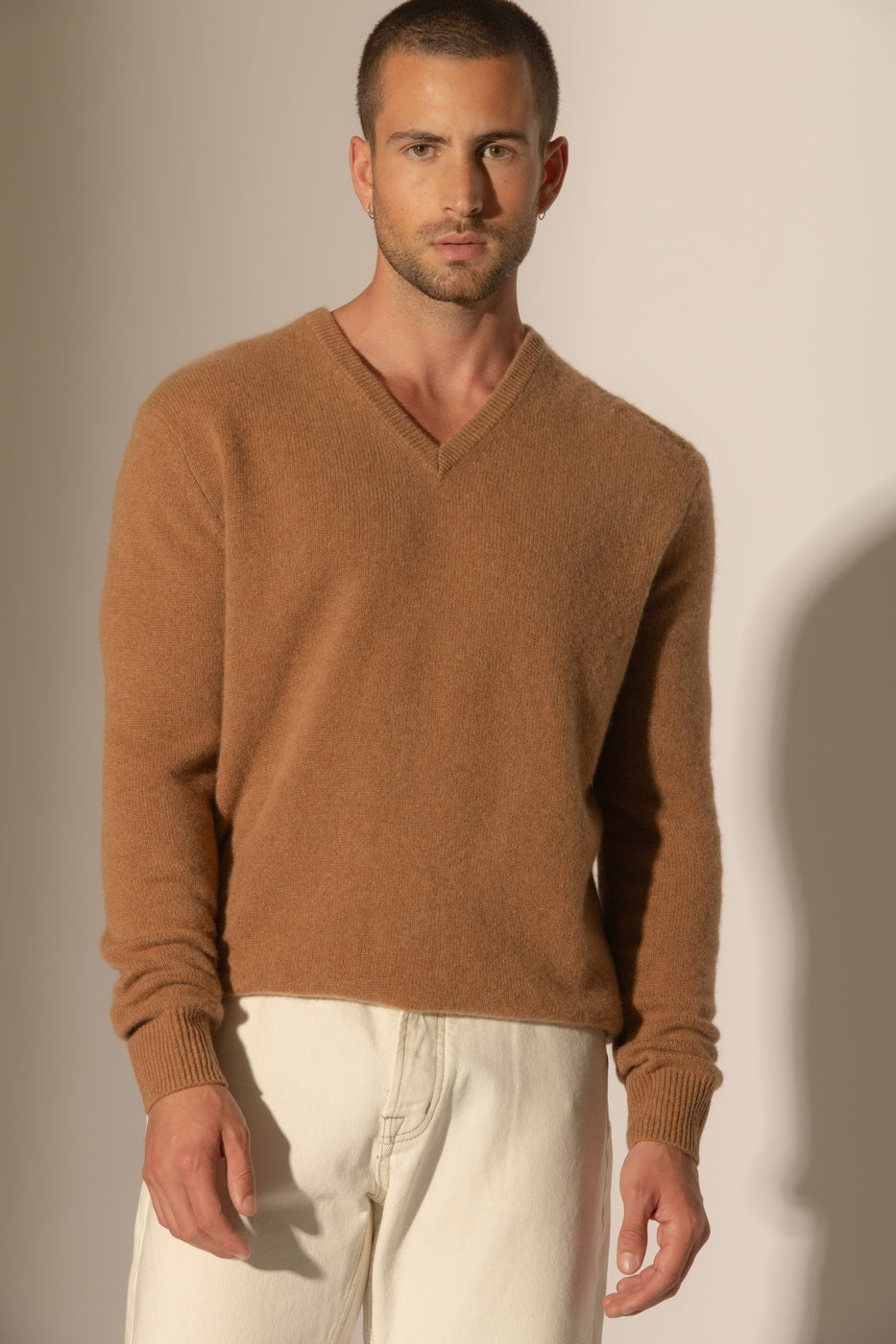 Pull Col V 4 Fils - Enzo - Noisette