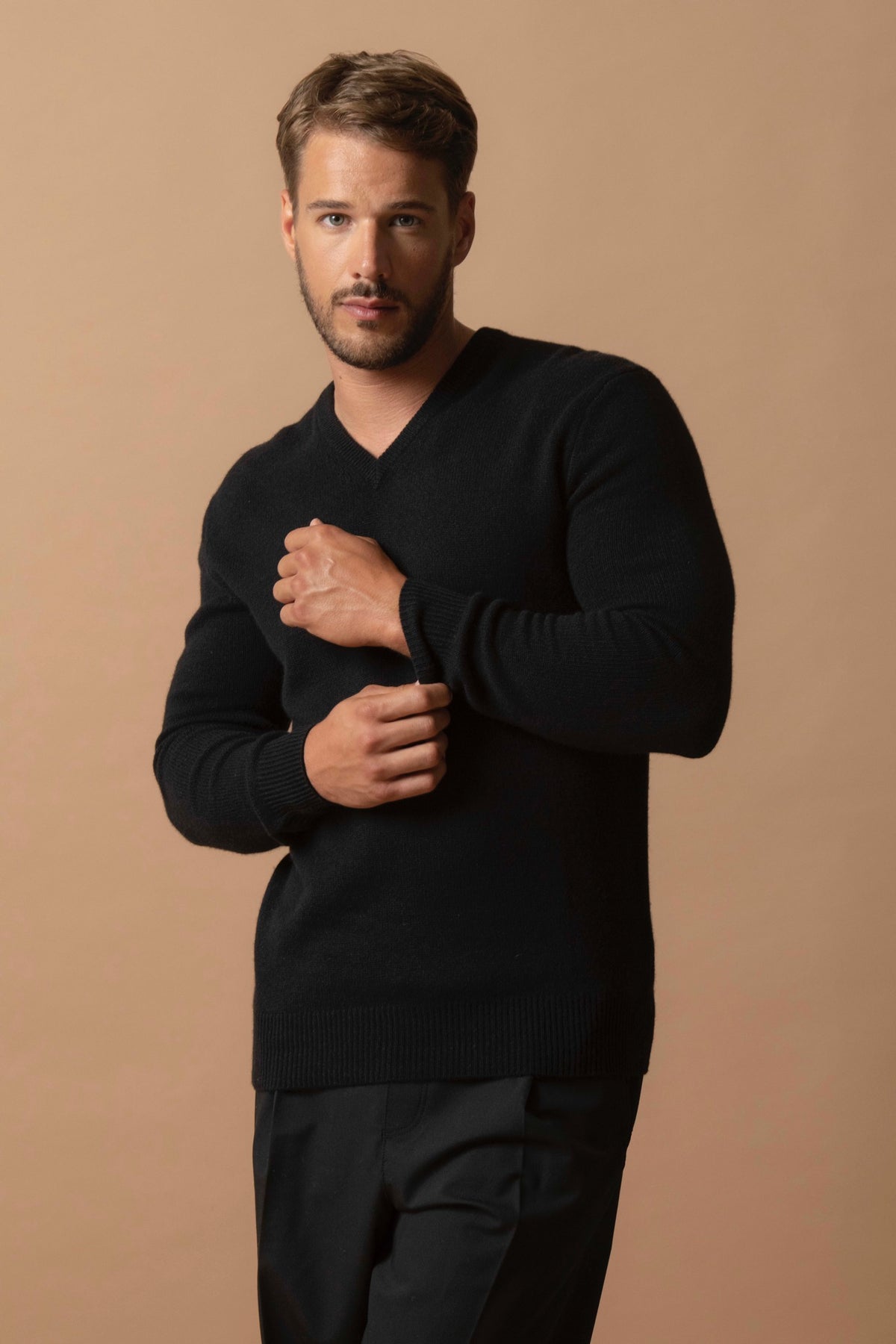 Pull Col V 4 Fils Enzo - Noir
