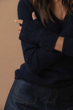 4-Ply V-Neck Jumper - Gaby - Navy