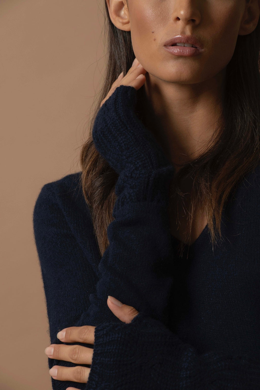4-Ply V-Neck Jumper - Gaby - Navy