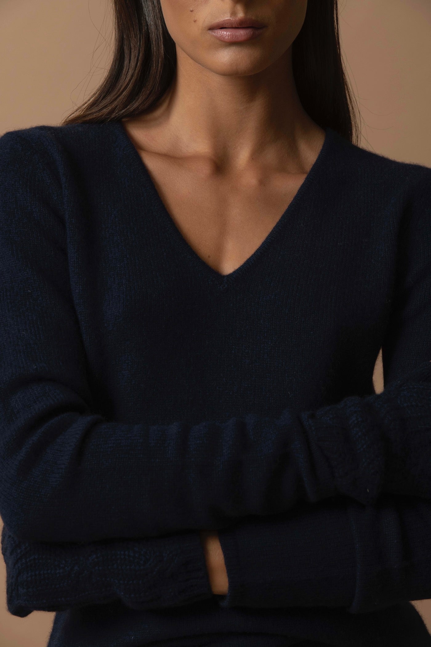 4-Ply V-Neck Jumper - Gaby - Navy