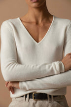 Pull Col V 4 Fils - Gaby - Ivoire