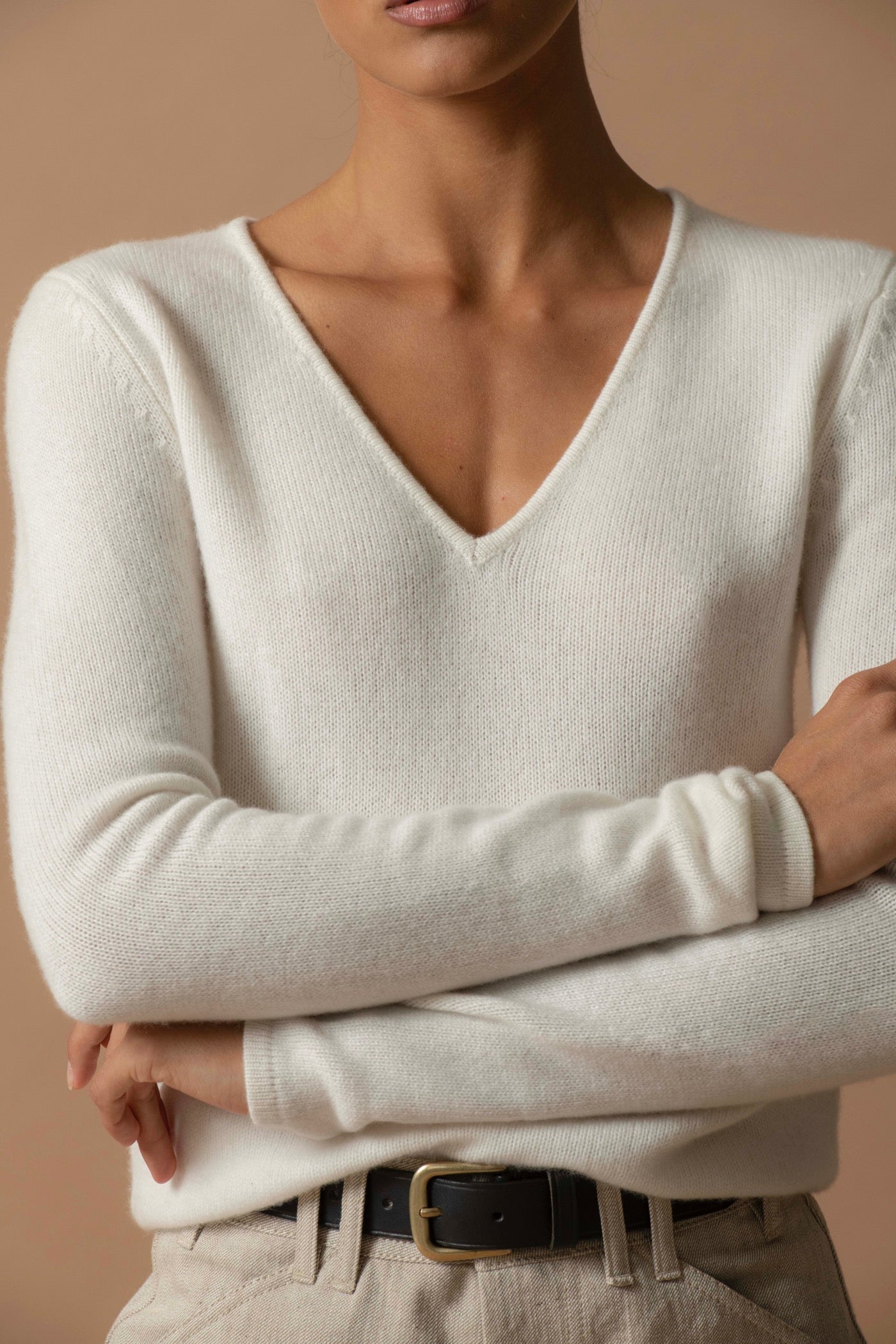 Pull Col V 4 Fils - Gaby - Ivoire
