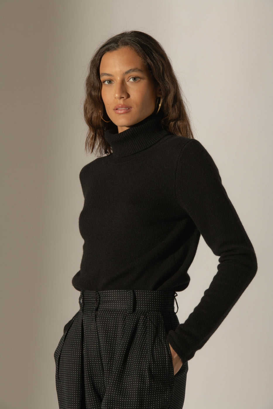 Suéter de cuello alto de 4 capas - Willow - Negro
