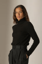 Suéter de cuello alto de 4 capas - Willow - Negro
