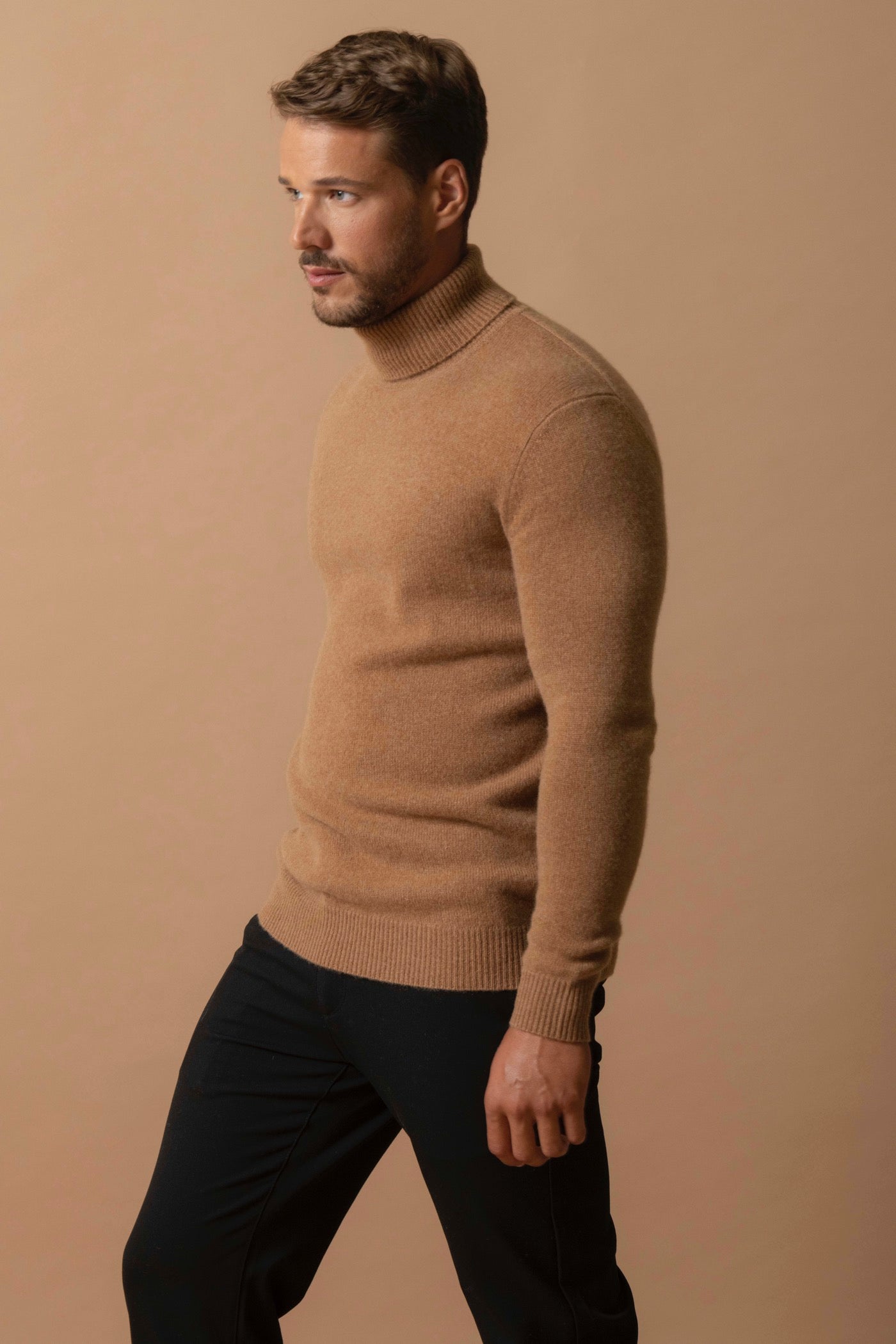 4-Ply Roll-Neck Jumper - Marius - Hazelnut