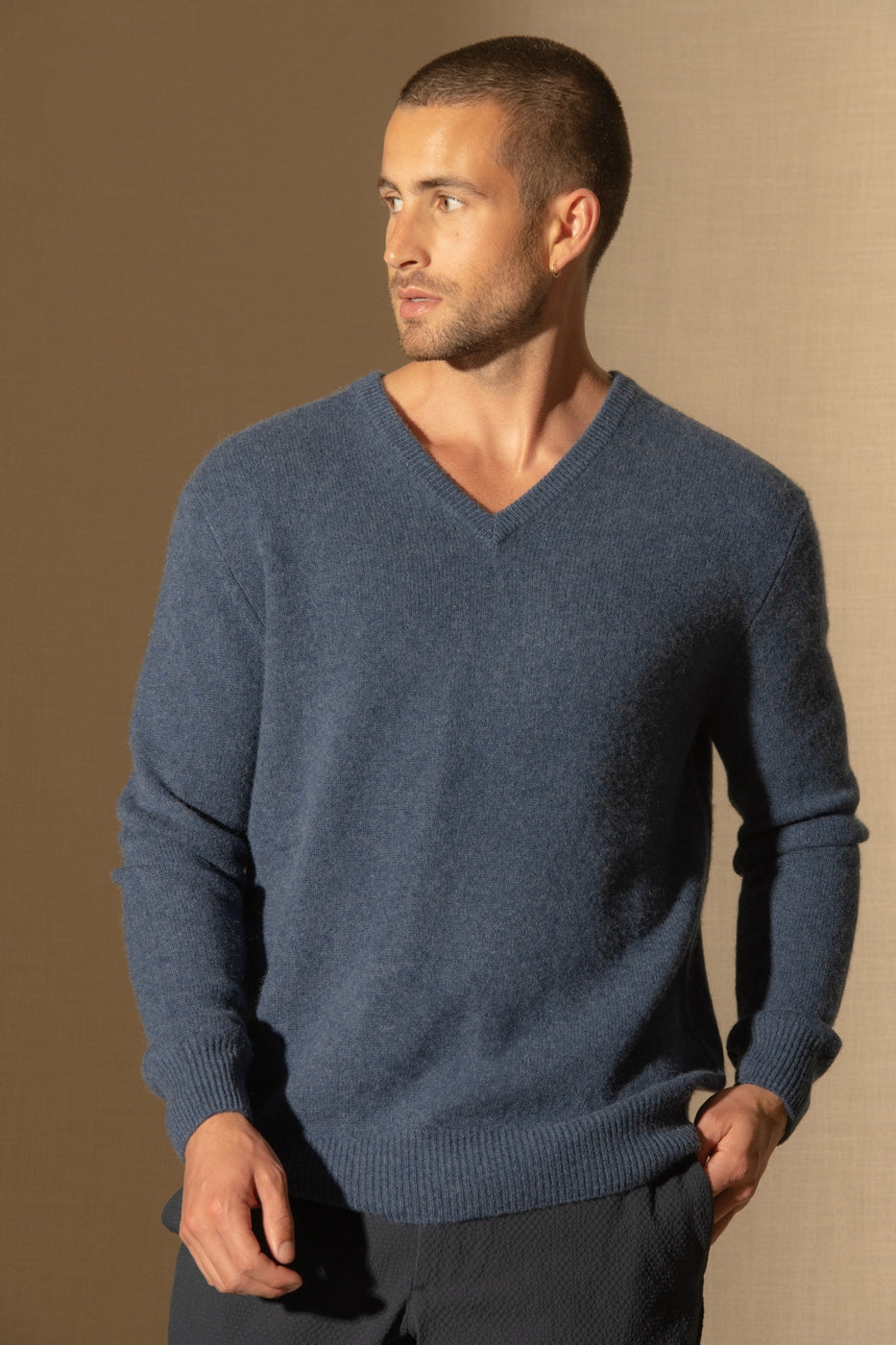 Pull Col V 4 Fils - Enzo - Ocean Chiné