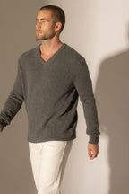 Pull Col V 4 Fils - Enzo - Anthracite Chiné