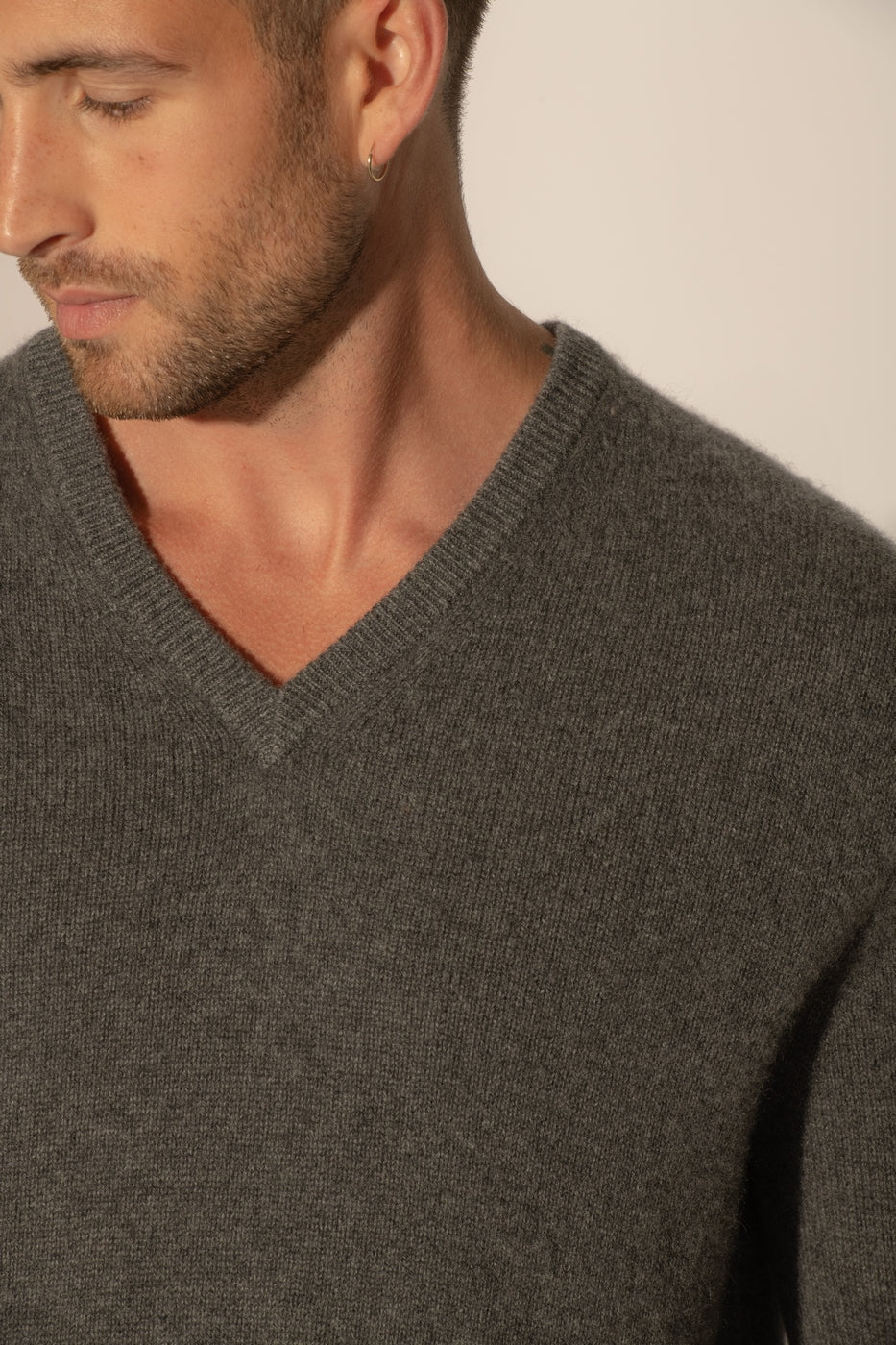 Pull Col V 4 Fils - Enzo - Anthracite Chiné