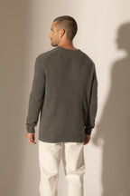 Pull Col V 4 Fils - Enzo - Anthracite Chiné