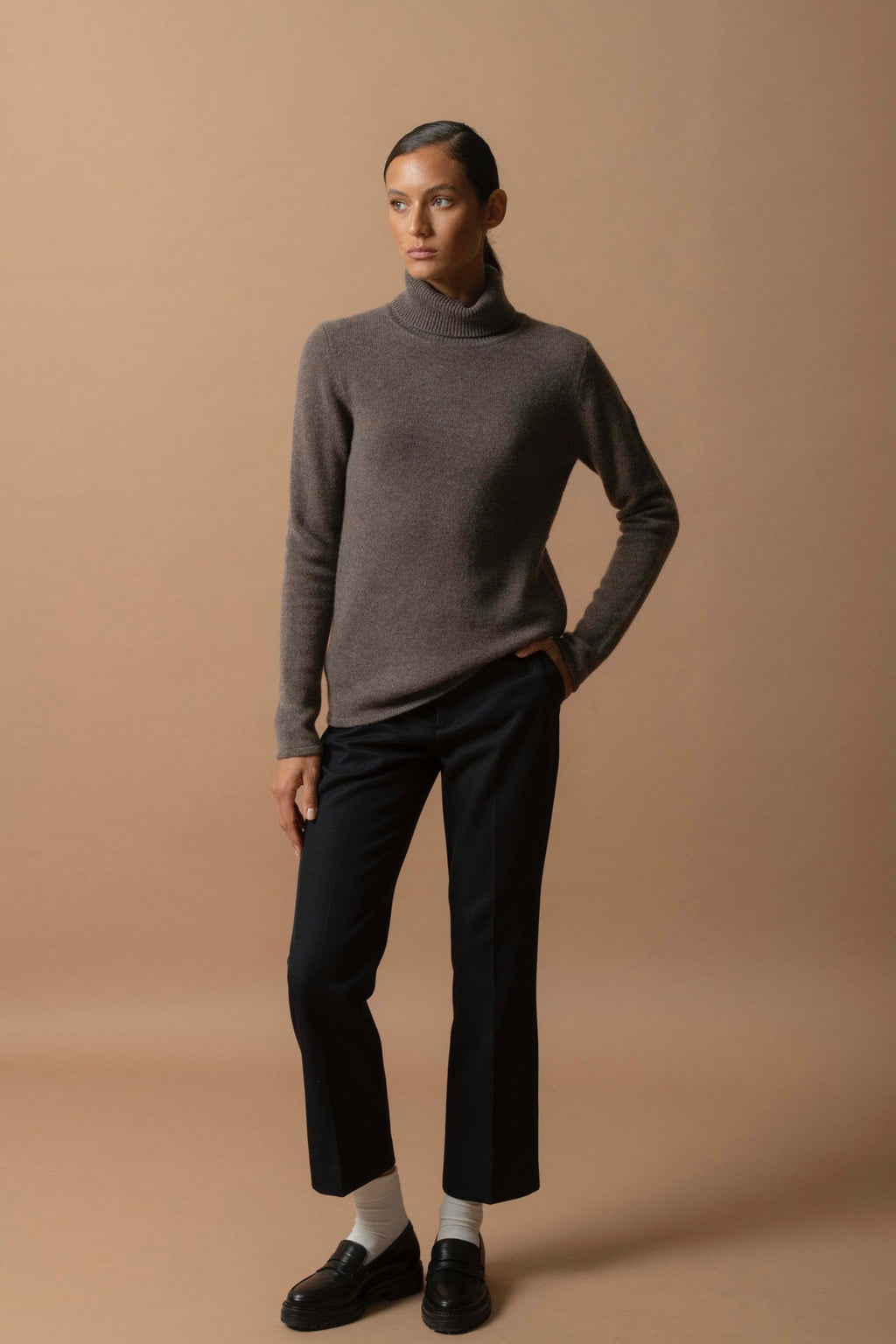 Pull Col Roulé 4 Fils - Willow - Taupe Chiné