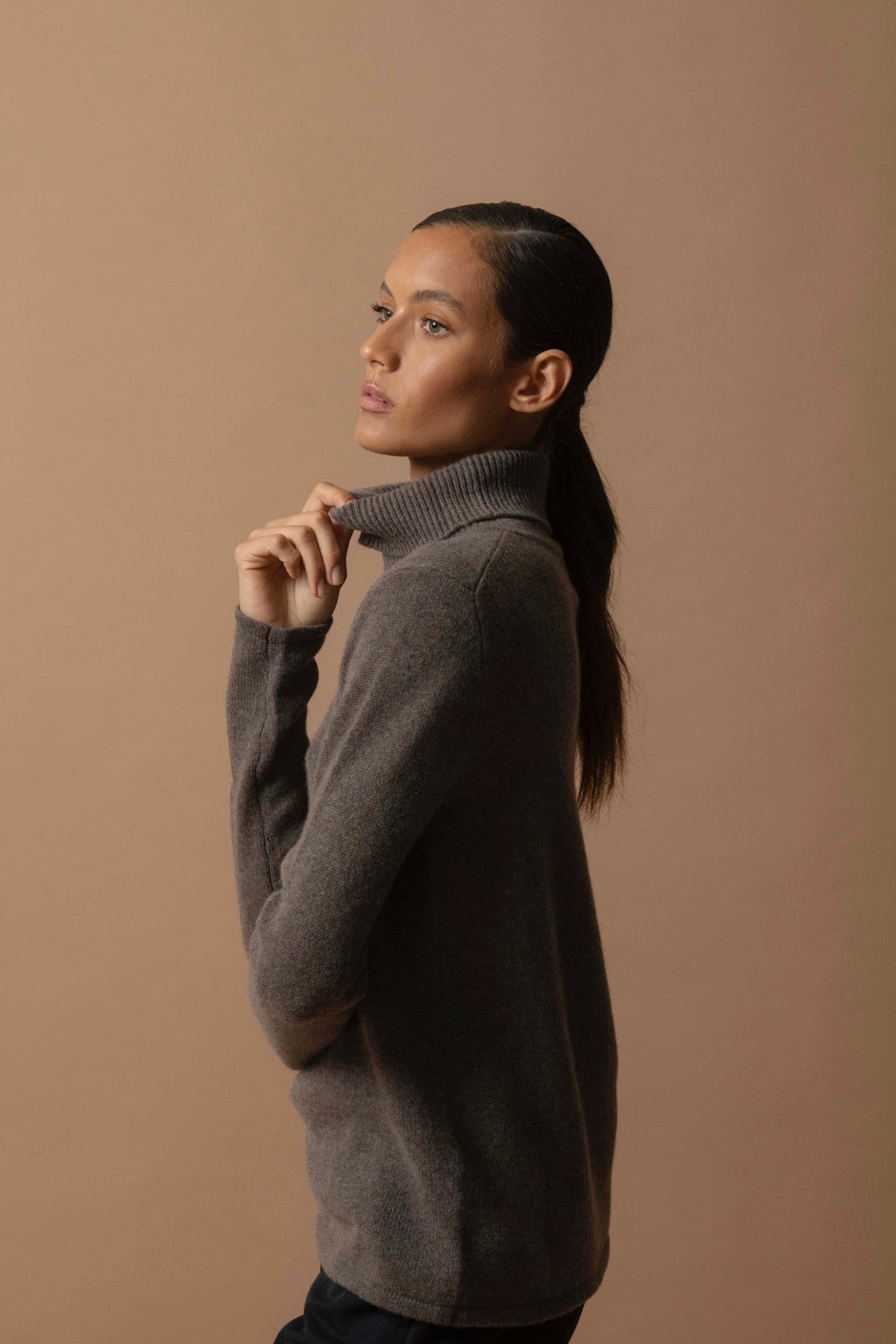 Pull Col Roulé 4 Fils - Willow - Taupe Chiné