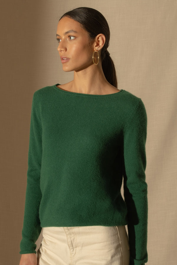 Pull met boothals Megan - Dennengroen