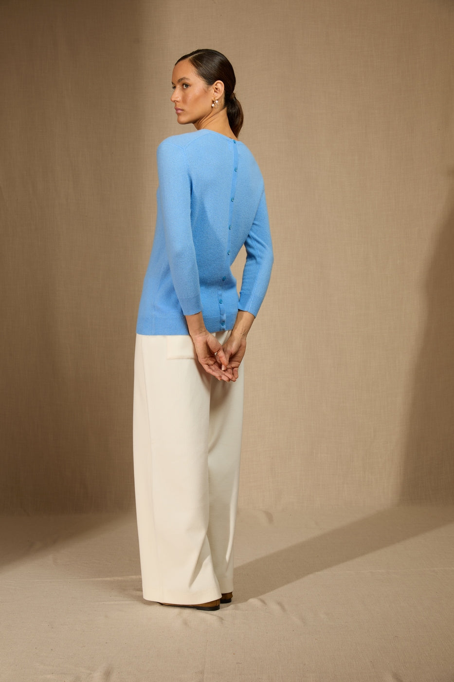 Pull Col Rond Boutonné Dos Vanessa - Baby Blue