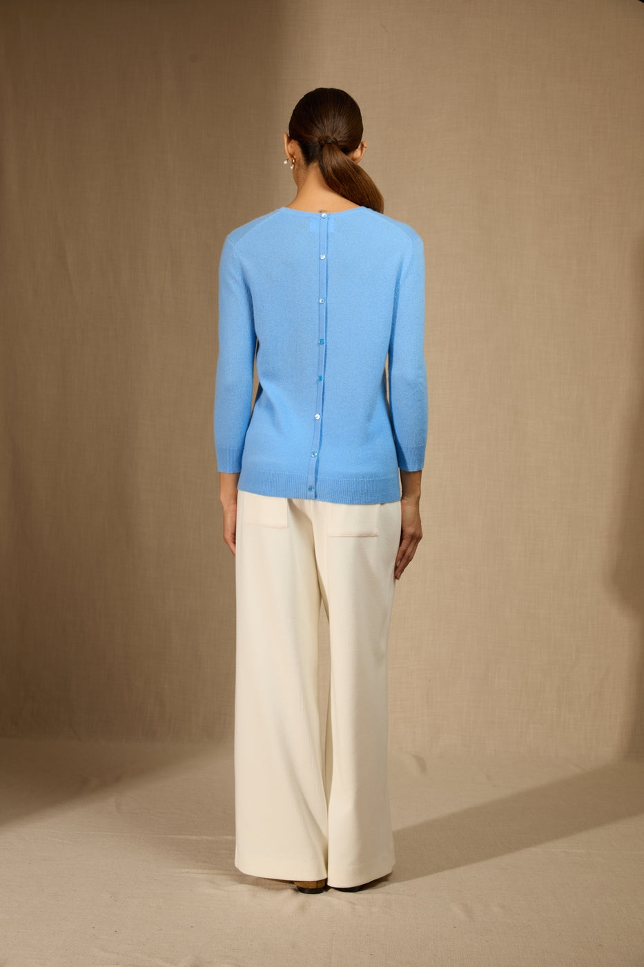 Pull Col Rond Boutonné Dos Vanessa - Baby Blue