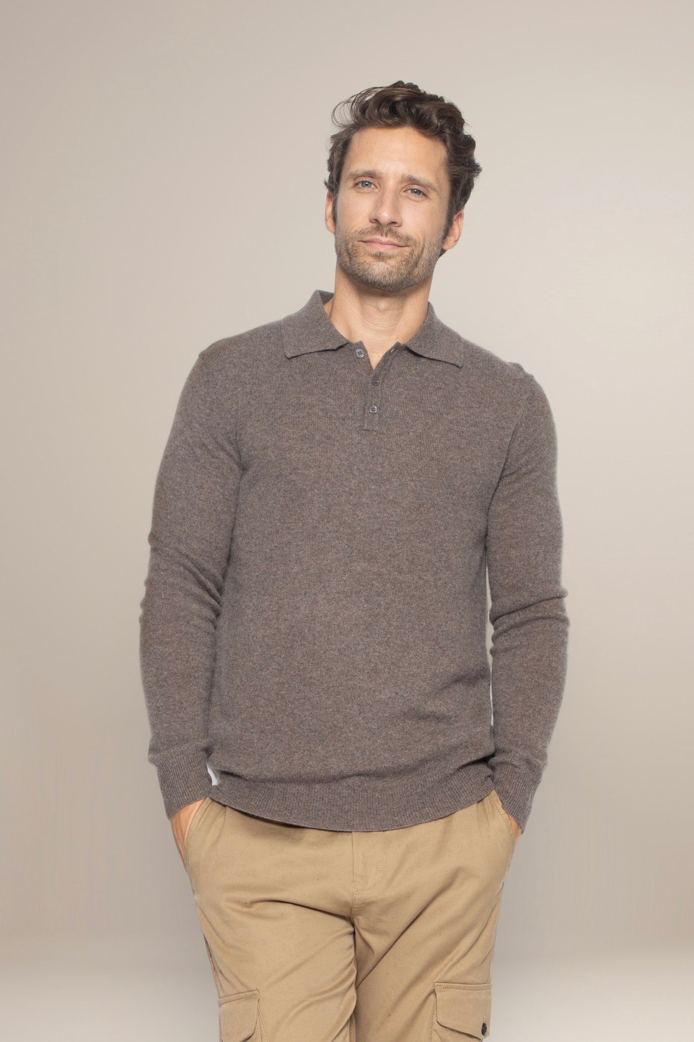Polo Manches Longues - Spencer - Taupe Chiné