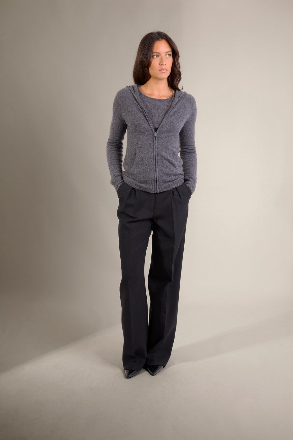 Gilet Zippé Capuche - Emma - Anthracite Chiné