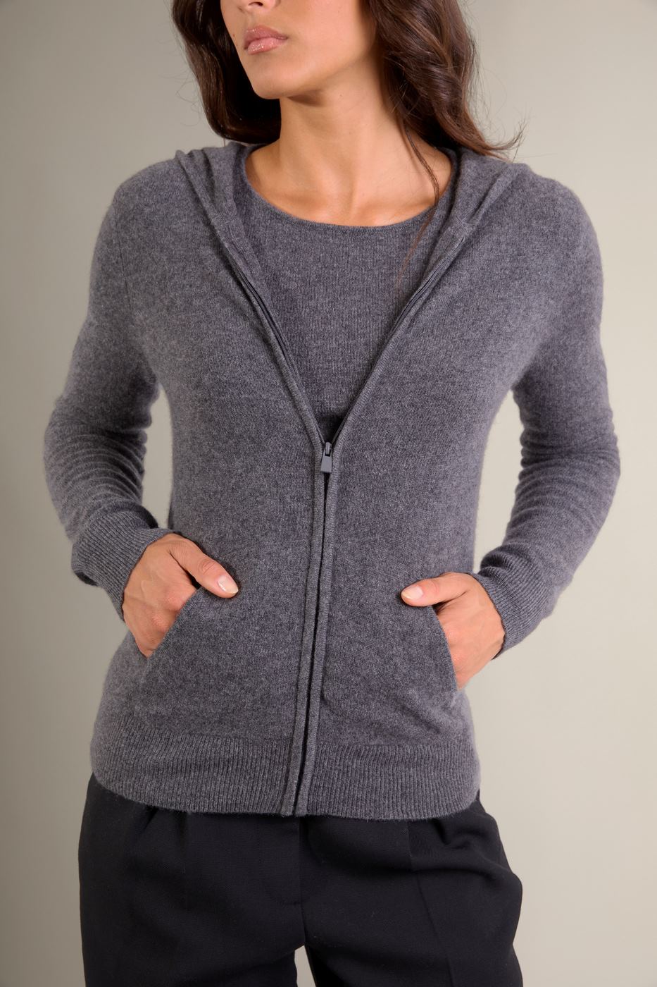 Gilet Zippé Capuche - Emma - Anthracite Chiné