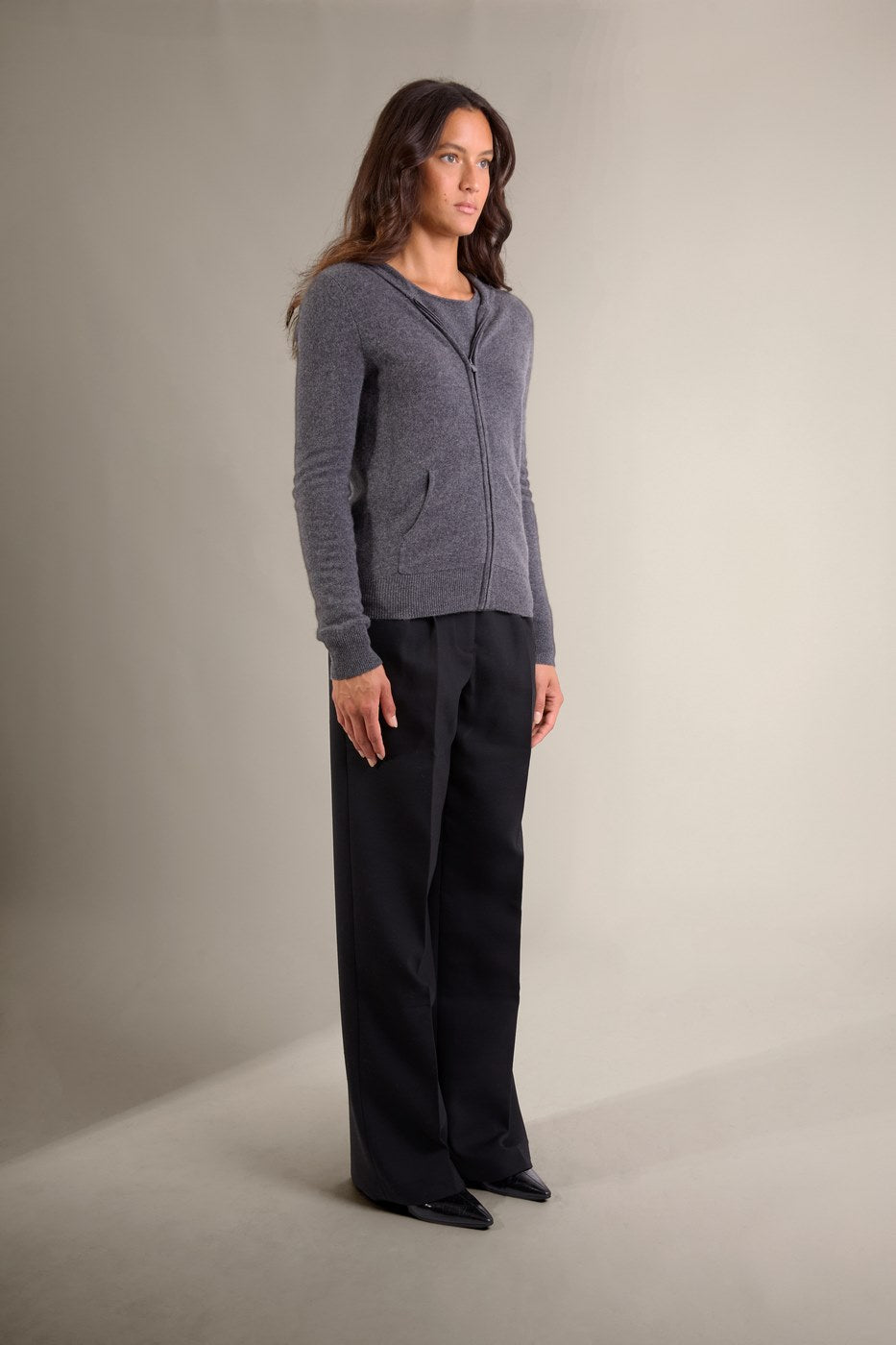 Gilet Zippé Capuche - Emma - Anthracite Chiné