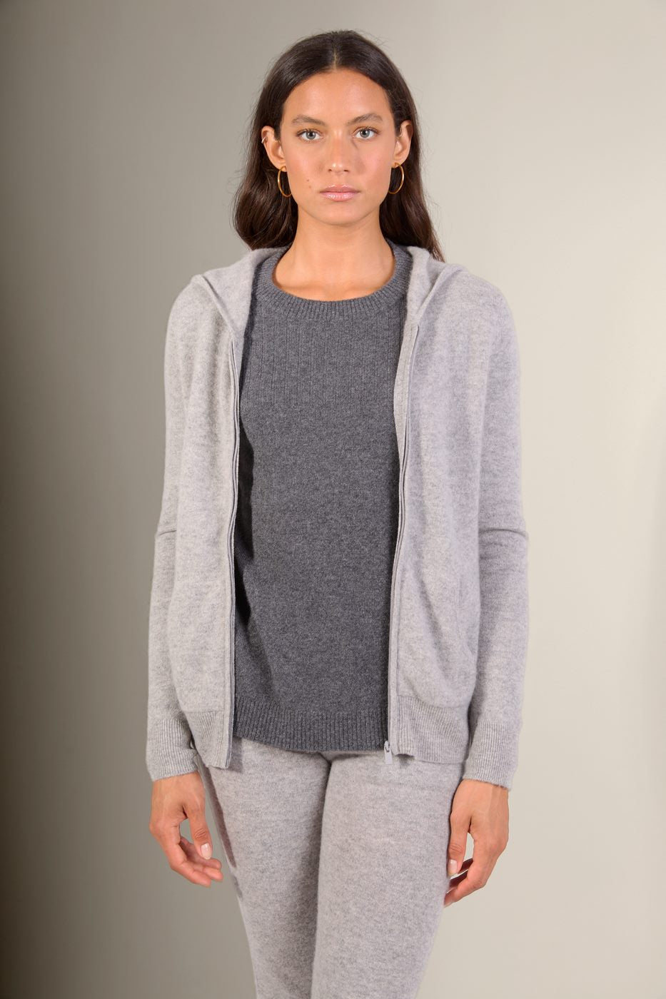 Gilet Zippé Capuche - Emma - Nuage Chiné