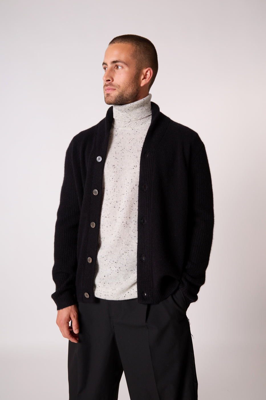 Veste Boutonnée Col Châle 4 Fils - Gilmour - Noir